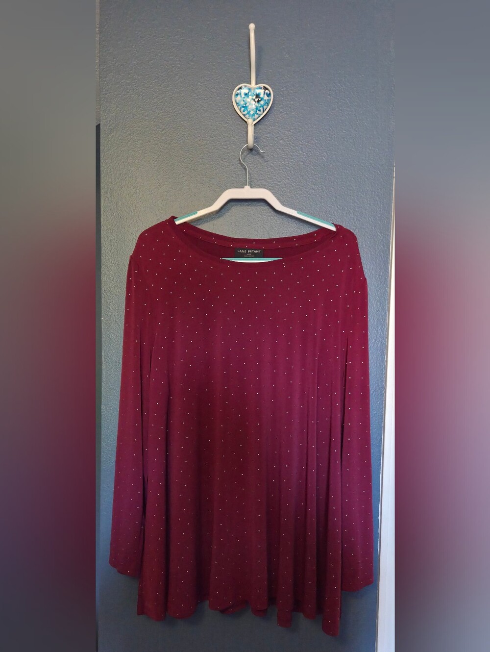 Lane Bryant Wine Long Sleeve Swing Top with Micro Rhinestones, Plus Size